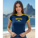 Camiseta do Brasil Bordada BabyLook Feminina