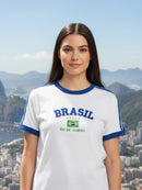 Camiseta do Brasil Bordada BabyLook Feminina